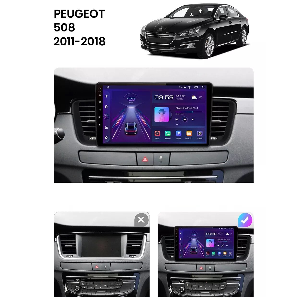Autoradio Android 9 Pouces Pour Peugeot 508 (2011-2018) - 2+64Go, Carplay Sans Fil, Android Auto, GPS + Caméra De Recul