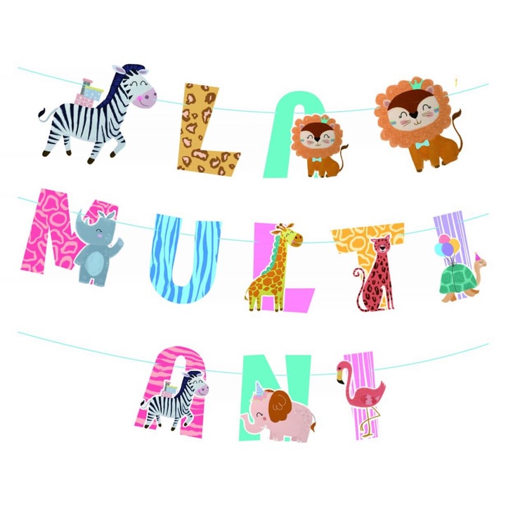 Ghirlanda pentru petrecere tip ZOO, la multi ani, 4.5 m