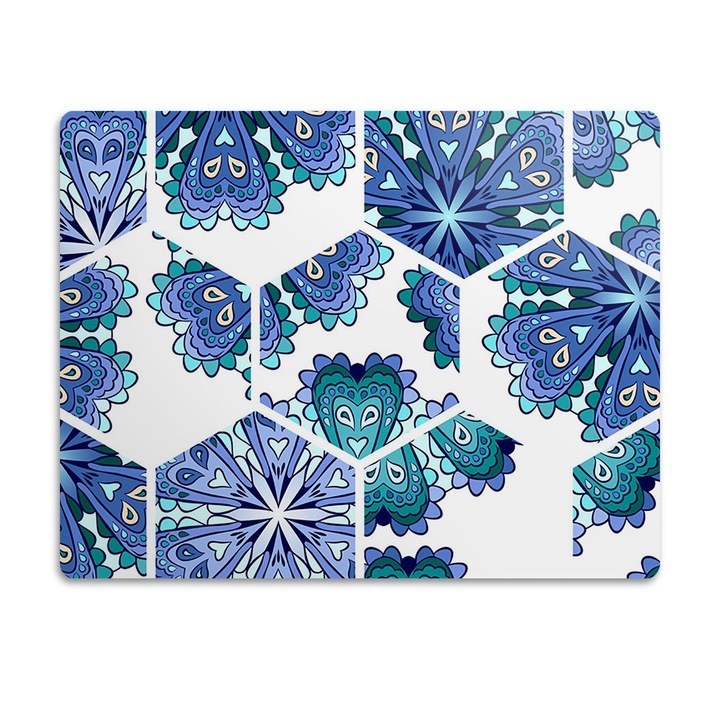 Covor PVC. Tulup. Vinil. Flori Hexagonale. Albastru. 90x60 cm. 010250340030100030762