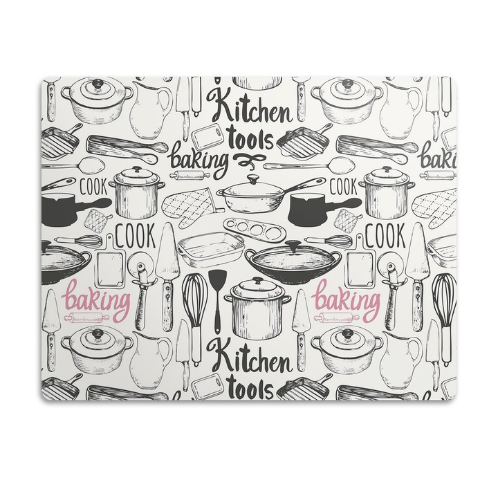 Covor PVC. Tulup. Vinil. Motive De Bucatarie. Alb. 90x60 cm. 010250340030100029899