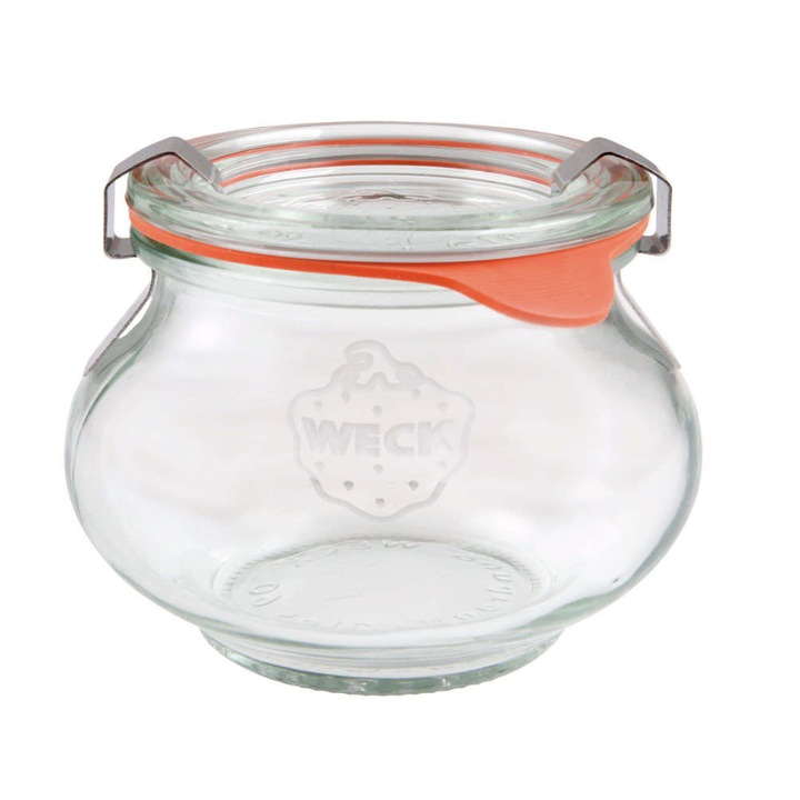 Borcan, Weck, Sticla, 560 ml, 80 mm, Transparent/Portocaliu