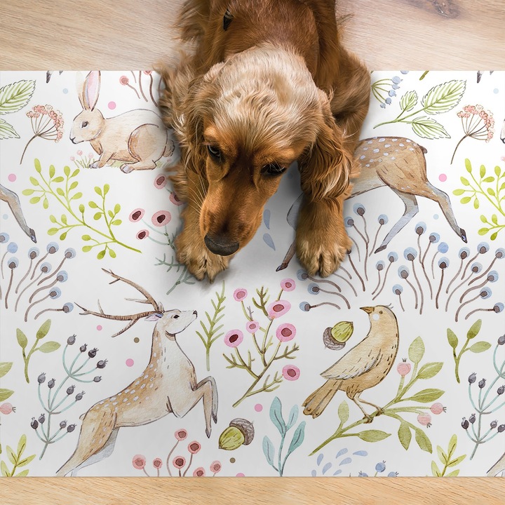 Covor PVC. Tulup. Vinil. Animale Din Padure. Multicolor. 60x40 cm. 010250340020100030689