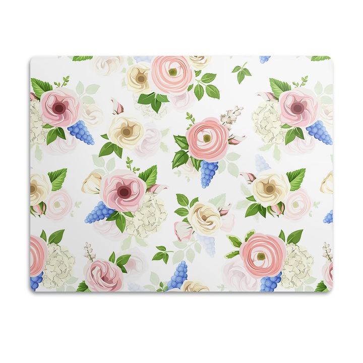 Covor PVC. Tulup. Vinil. Flori Desenate. Alb. 90x60 cm. 010250340030100030352