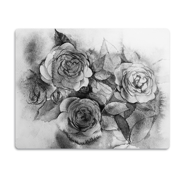 Covor PVC. Tulup. Vinil. Trandafiri Albi Negri. Gri. 90x60 cm. 010250340030100030811