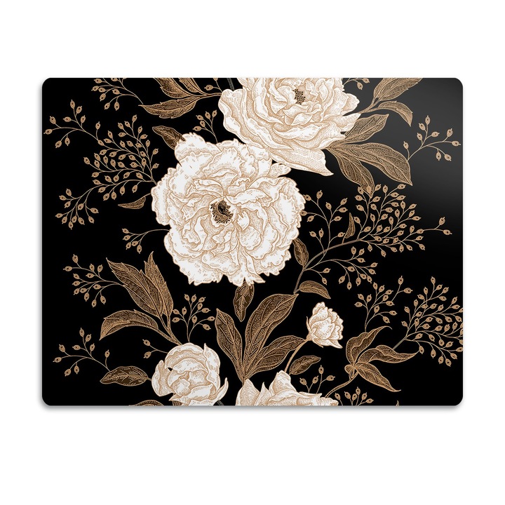 Covor PVC. Tulup. Vinil. Trandafiri Retro. Negru. 60x40 cm. 010250340020100012672