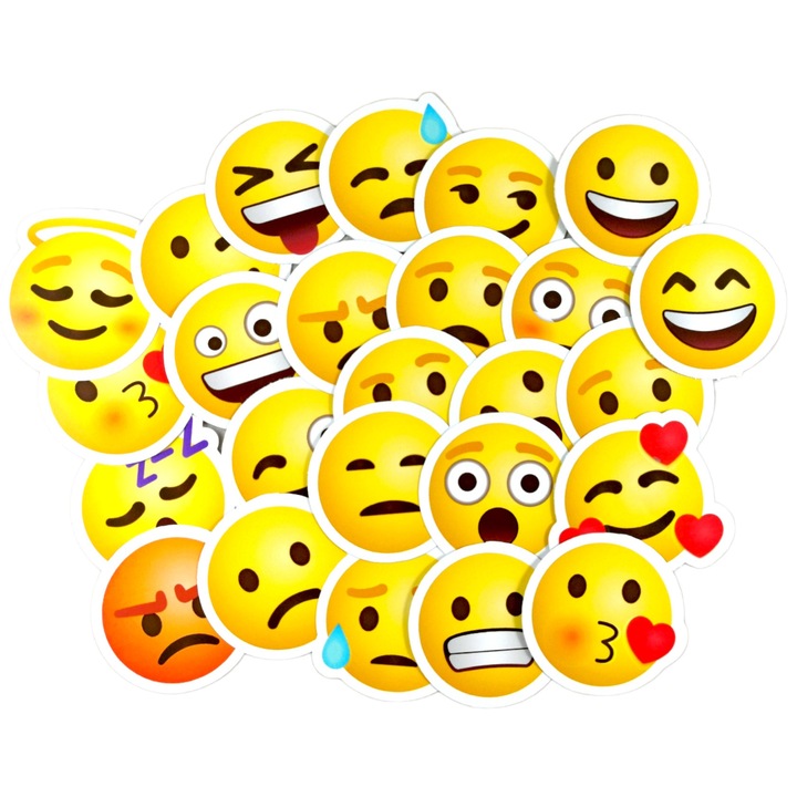Set Stickere haioase adezive 30 bucati Waterproof Pvc, Emoticoane Emojy Smile face, 5 cm