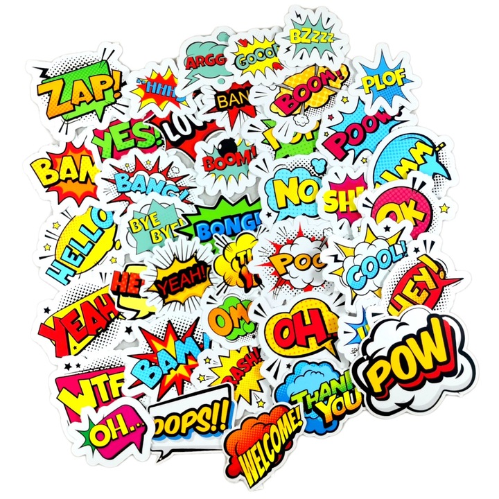 Set Stickere simpatice adezive 49 bucati Waterproof Pvc, Emoticoane expresii cool, 7 cm