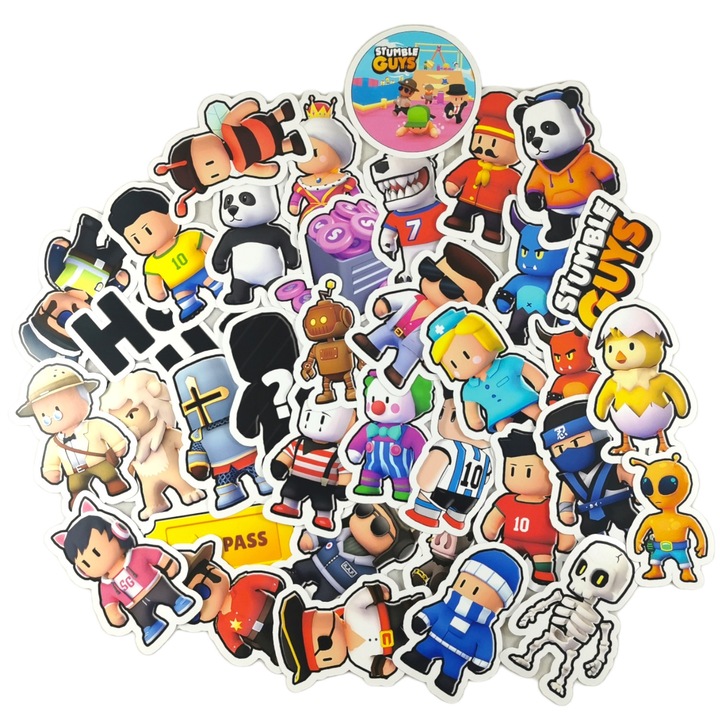 Set Stickere cu personaje animate adezive 41 bucati Waterproof Pvc, Stumble Guys Player, 6cm