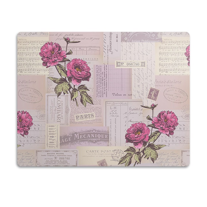 Covor PVC. Tulup. Vinil. Hartie Si Bujori. Roz. 90x60 cm. 010250340030100054888