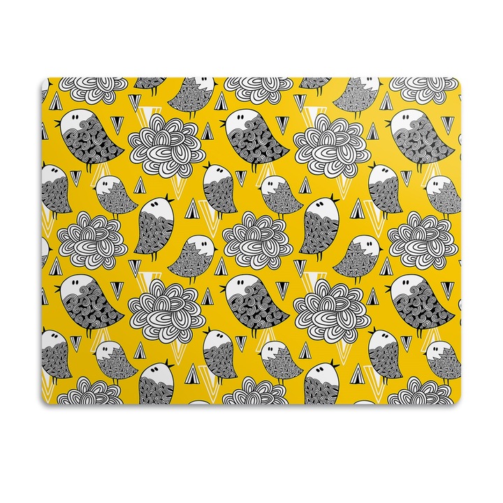 Covor PVC. Tulup. Vinil. Pasari Doodle. Galben. 45x35 cm. 010250340010100030625