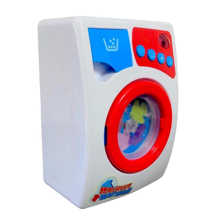Masina de spalat alba pentru copii, cuva rotativa, sunet si lumina, 13x8x18 cm, +3 ani