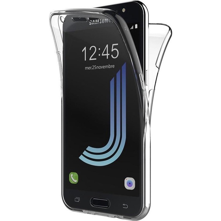 Husa 360 compatibila cu Samsung Galaxy J7 2017, Transparenta fata si spate, Protectie completa, FullBody, Anti-ingalbenire, Silicon TPU