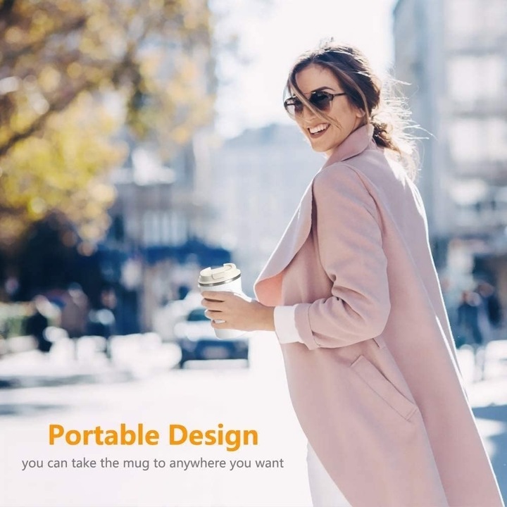 Welora® Thermos kávés bögre, Űrtartalom 510 ml, Kávéhoz vagy más italokhoz, Rozsdamentes acél, Hordozható, Dupla falú, Modern design, Prémium minőségű, Fehér