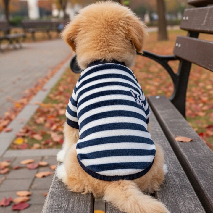 Bluza cocolino pentru caini, imprimeu dungi, MDL-08, negru, L