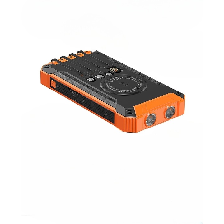 TU&YA Külső akkumulátor, vezeték nélküli napelemes töltés, 20000 mAh, univerzális és elektronikus cigarettához USB-kábellel, Qi szabvány szerint, narancs