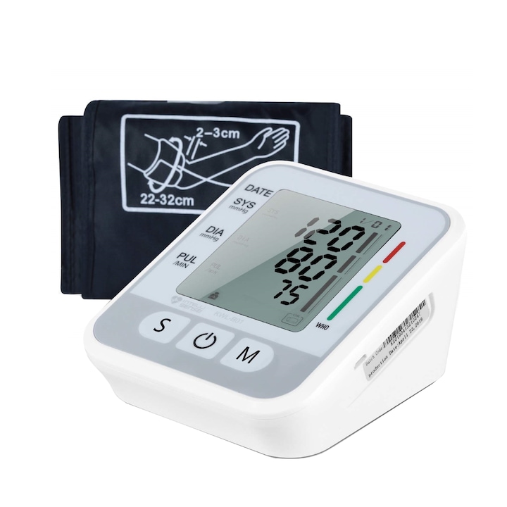 Bigshot digitális kar vérnyomásmérő, 2x99 felvétel, vérnyomás- és pulzusrögzítés, fehér