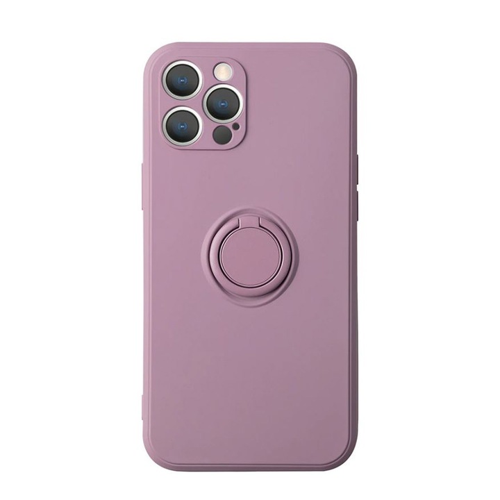 Husa de protectie pentru Apple iPhone 14 Pro, Rezistenta la socuri, Protectie camera, Cu inel de prindere metalic, Mov