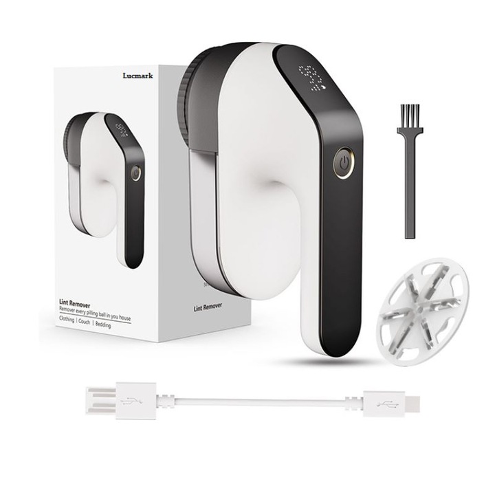 Elektromos szöszeltávolító, Lucmark, Akkumulátor, Hordozható, 9000 ford./perc, Fekete-fehér