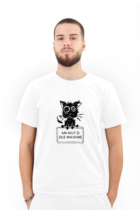 Tricou pentru barbati personalizat cu mesaj text Am avut si zile mai bune, Bumbac, Alb, S