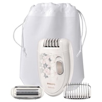 Epilator Philips Satinelle HP6423/00, Discuri metalice, 20 Puncte de prindere, 2 Viteze, Cap de ras, Alb