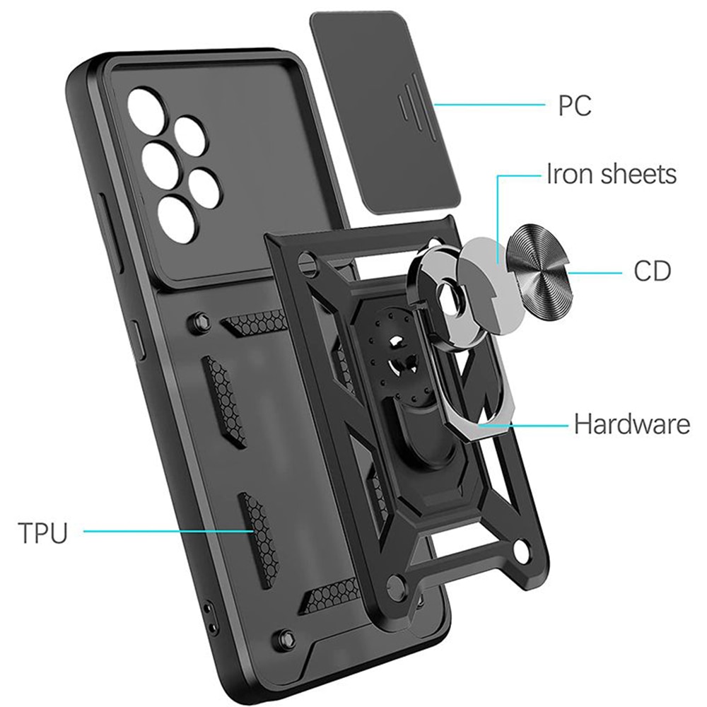 Husa telefon compatibila cu Samsung Galaxy A53 5G, protectie camera Slide and Snap Soft Premium, Magnetic Ring Holder, PopGrip, Anti-Shock, Rugged Protection, Negru