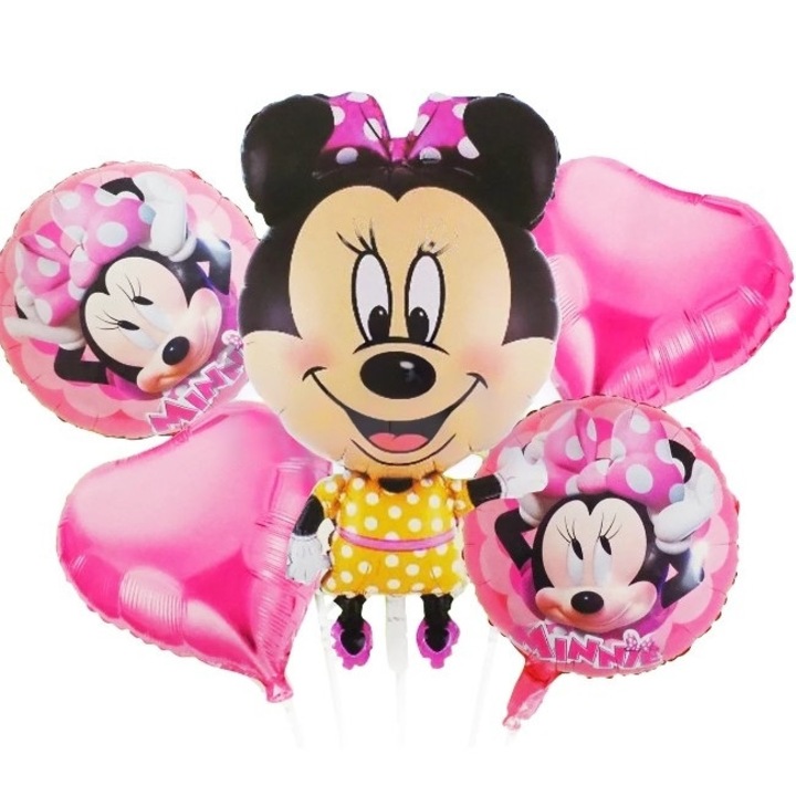 Buchet 5 baloane folie Minnie Mouse, roz, 70 x 50 cm