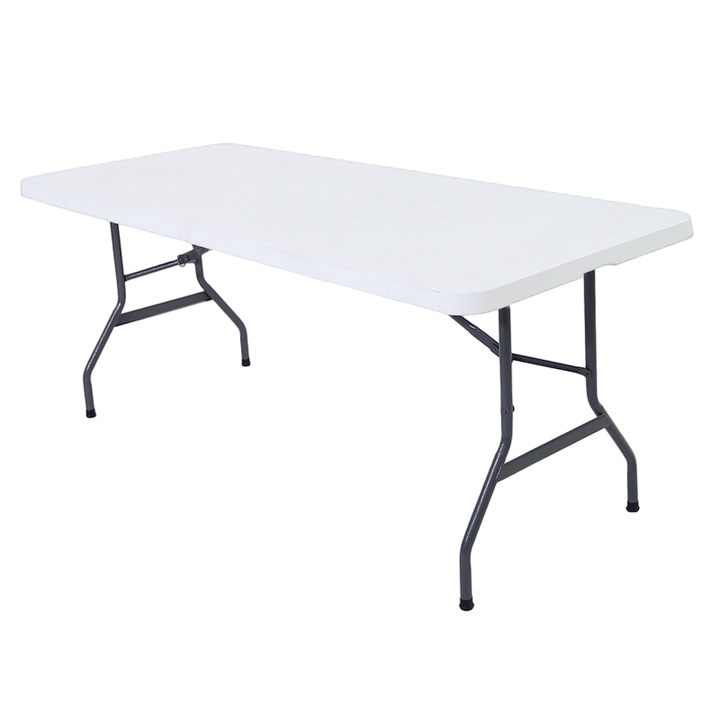 Masa pliabila pentru camping, gradina sau terasa, pescuit, 180 cm, portabila, alb gri, LEXI