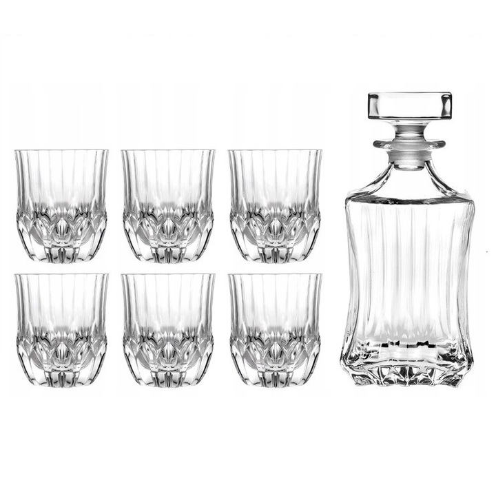 Set carafa/6 pahare whisky, RCR Cristalleria Italiana, Adagio, Cristal, 820/350 ml, Transparent