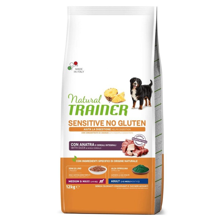 Суха храна за кучета Natural Trainer Dog Sensitive Gluten Free Medium-Maxi Adult Rat, 12 кг