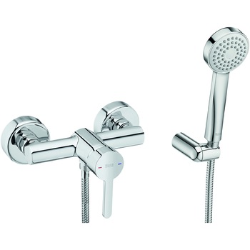 Baterie dus Roca Carelia, monocomanda, para de dus cu suport, furtun 150cm, Crom