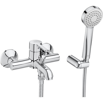 Baterie cada-dus Roca Carelia, divertor automat, monocomanda, cartus ceramic, para de dus cu suport, furtun 170cm, Crom