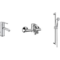 Pachet baterii pentru cada si dus Roca Carelia, Baterie lavoar + Bateria cada + Set de dus cu bara, Crom