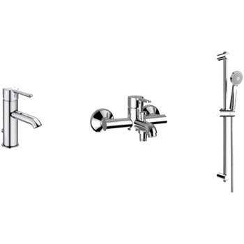 Pachet baterii pentru cada si dus Roca Carelia, Baterie lavoar + Bateria cada + Set de dus cu bara, Crom