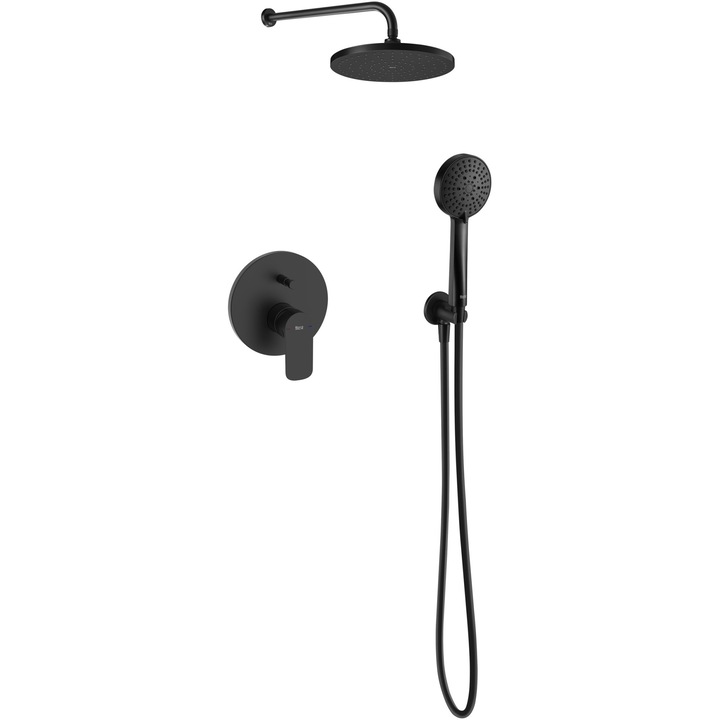 Set de dus Roca Cala, incastrat, baterie monocomanda, dus fix, brat de dus, para de dus, suport para de dus, furtun de dus 175cm, divertor, Negru mat