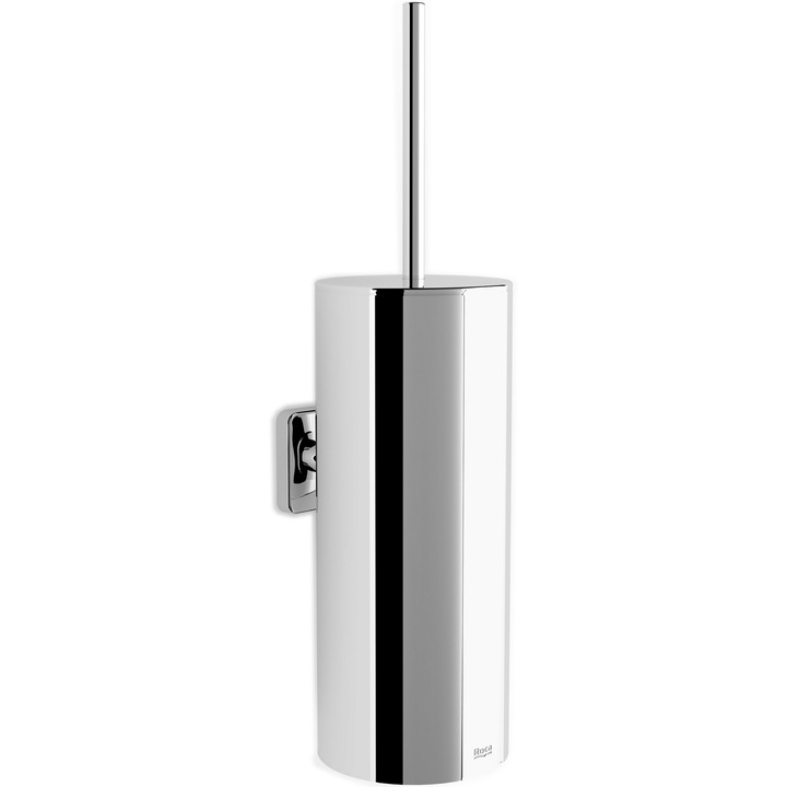 Suport suspendat perie WC Roca Victoria, montare cu adeziv sau suruburi, 90x113x346 mm, Metal satinat