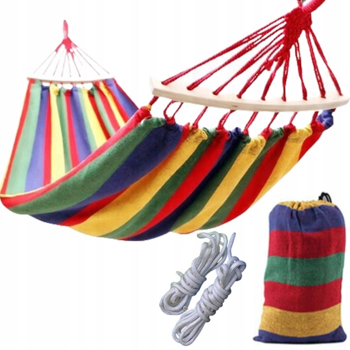 Hamac Cu Cadru Din Lemn, Impletit, Durabil, Capacitate De Incarcare De Pana La 200 Kg, Rosu, 270x150 Cm