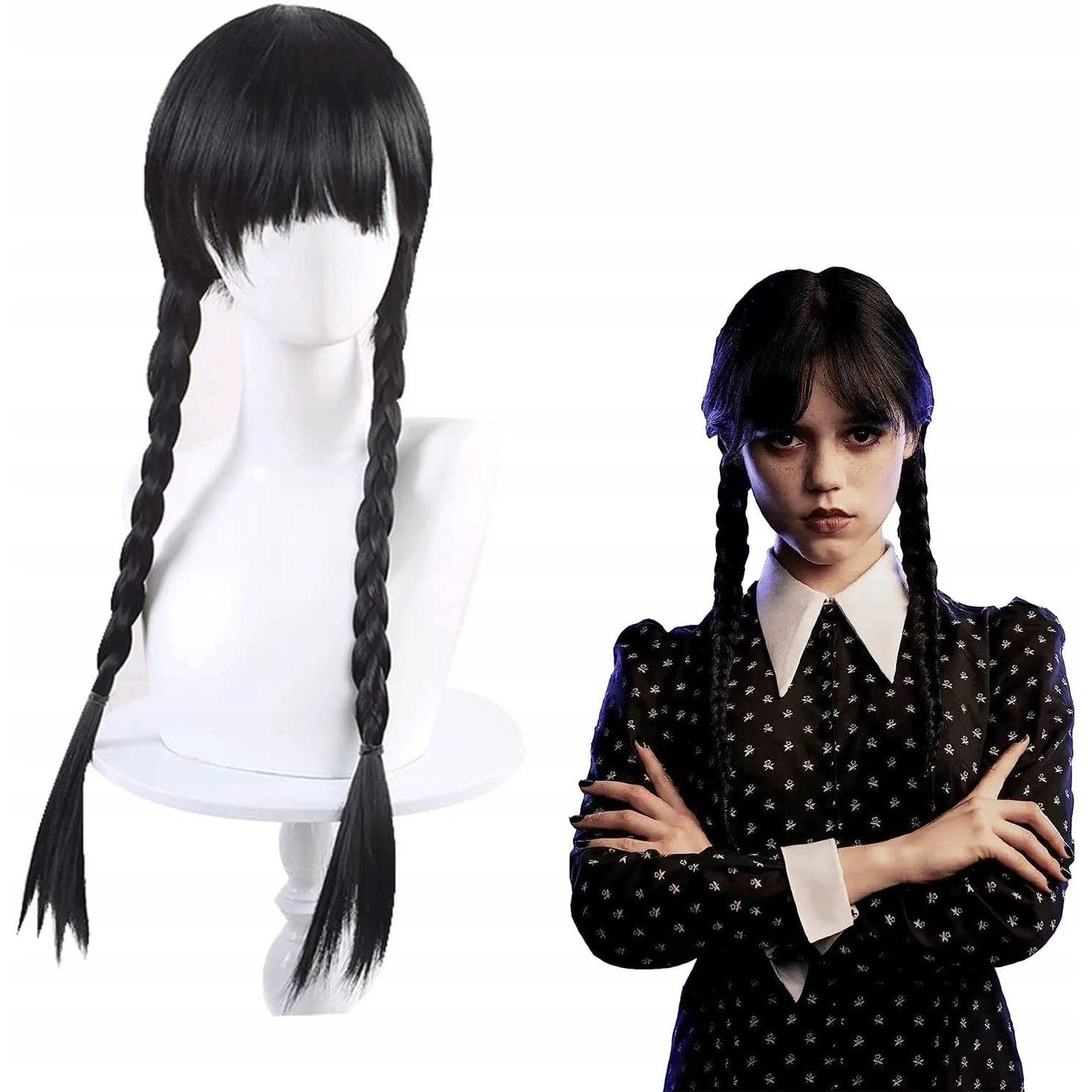 Перука в стил WEDNESDAY ADDAMS, Черен - eMAG.bg