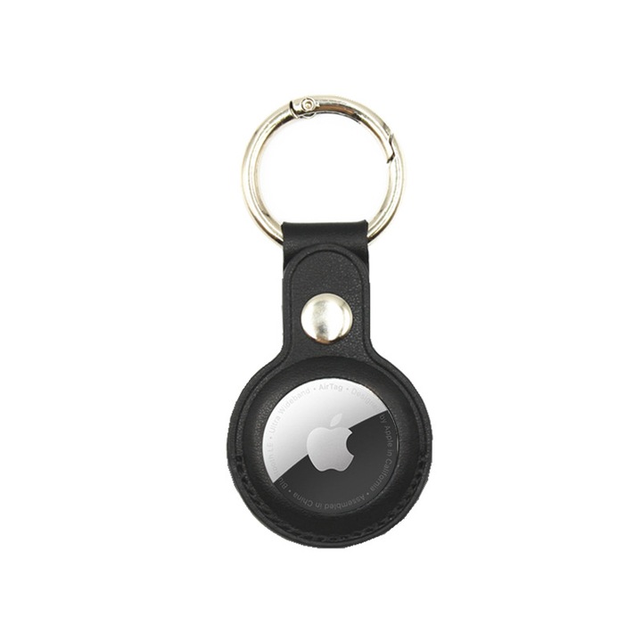 Breloc Airtag, Husa De Protectie, Compatibil Cu Apple Airtag, Piele Ecologica, Negru