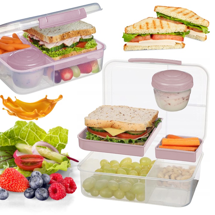 Recipient Pentru Mancare, OPENHOME, Fara BPA, Pentru Scoala Si Serviciu, Pentru Sandvisuri Si Pranz, Cu Sertare Detasabile, Pentru Microunde, Usor Si Etans, Practic Si Igienic, Inchidere Cu Clichet, Design Modern