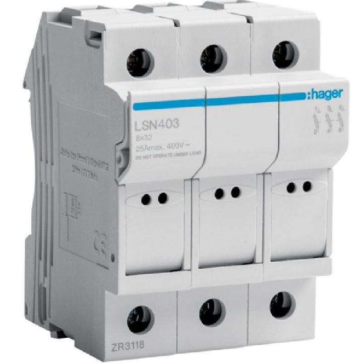 Baza de sigurante modulara, Hager Polo, 3P, 25A, 500V, LSN403, 8.5x32