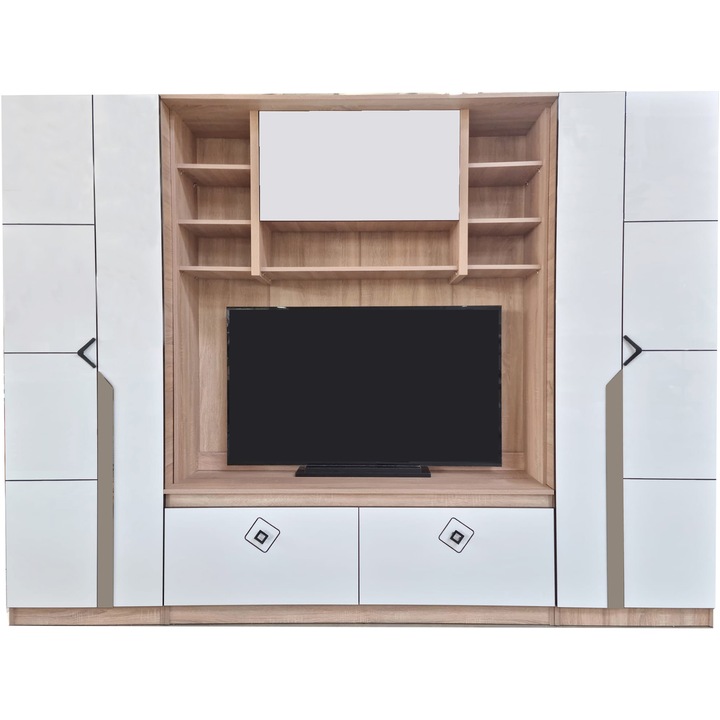 Комплект мебели за дневна Kring Mary, 270x40x203 см, Сонома/Гланцово бяло