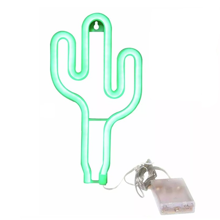 Lampa LED decorativa in forma de cactus, 14x26cm, Verde