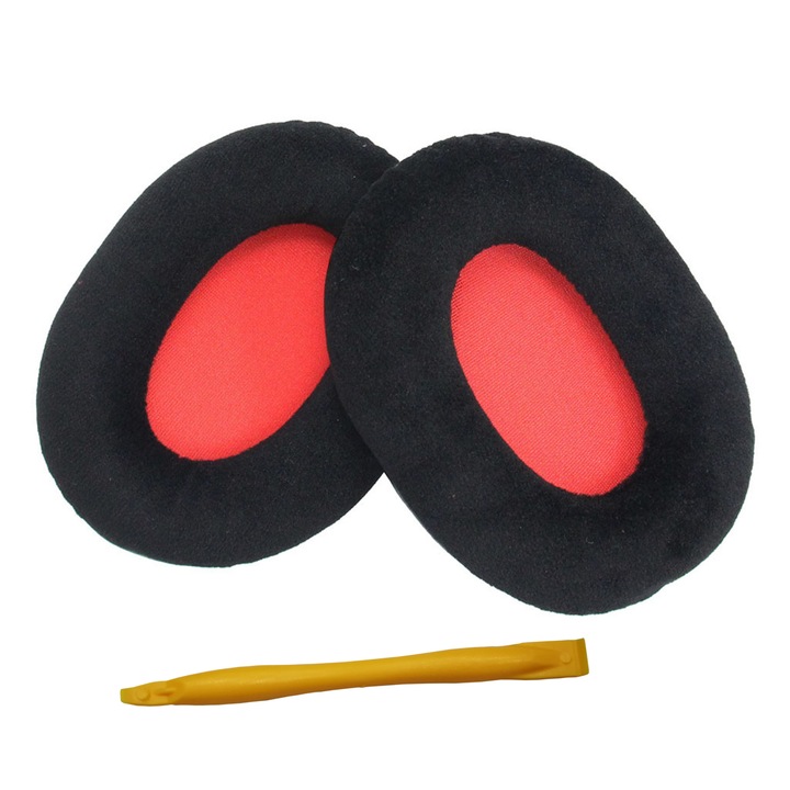 Set 2 pernite pentru casti, Cu accesoriu pentru schimbare, Compatibil cu HyperX Cloud II, Negru/Rosu