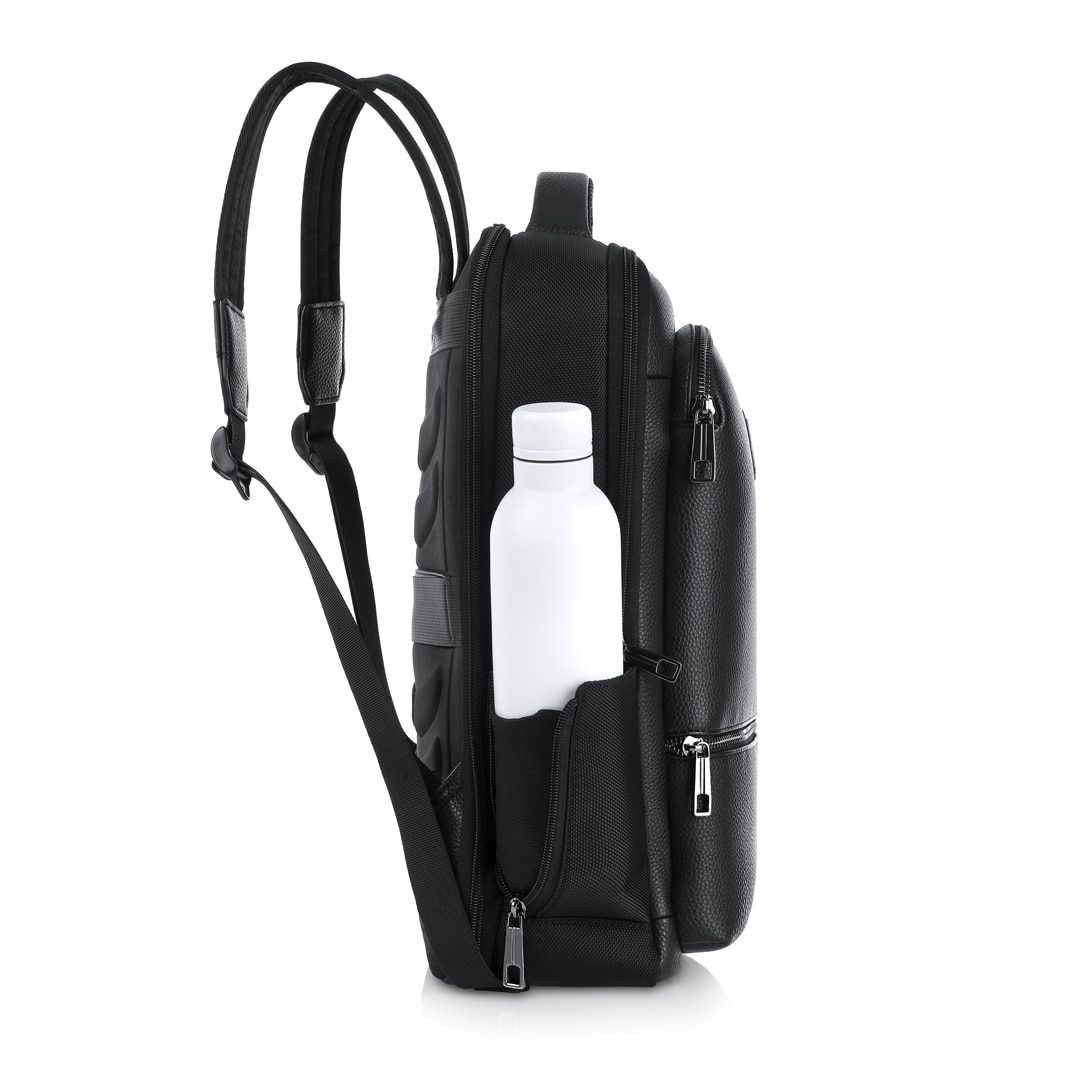 Rucsac pentru laptop, James Hawk, Nylon/Piele ecologica, Protectie RFID, Port USB/MicroUSB, 43 x 30 x 17cm, Negru