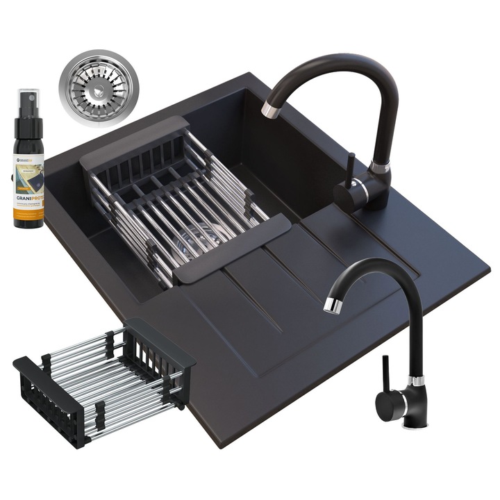 Set chiuveta bucatarie, Granitan, Granit, 574 x464mm, Negru
