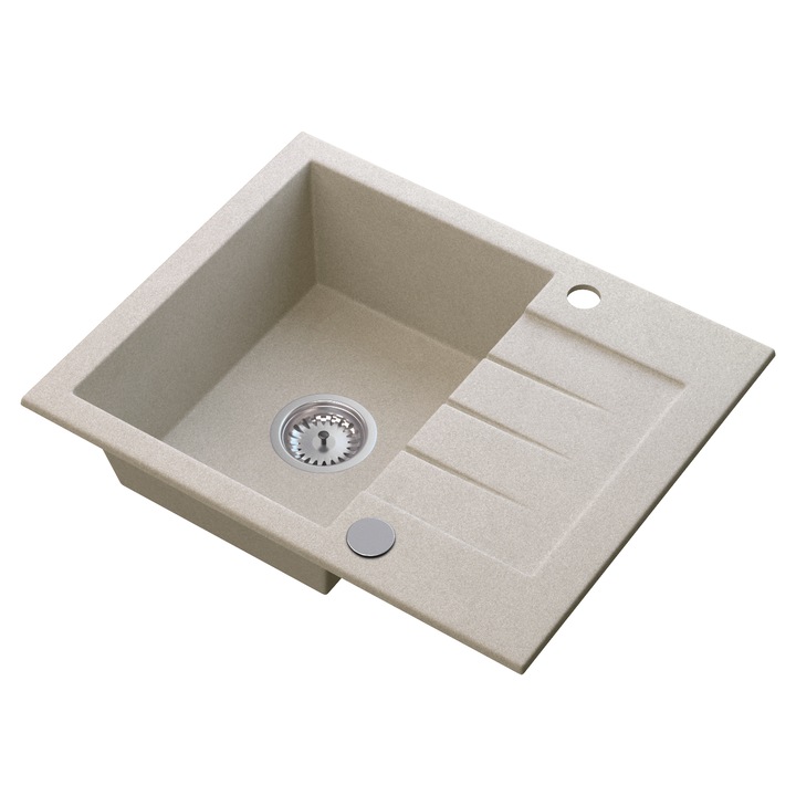 Pachet Chiuveta Bucatarie, Granitan, Granit, 574x470 mm, Bej, Adancime 180 mm, Montare Pe Blat, Accesorii Incluse, Usor De Curatat, Calitate Superioara, Materiale Durabile