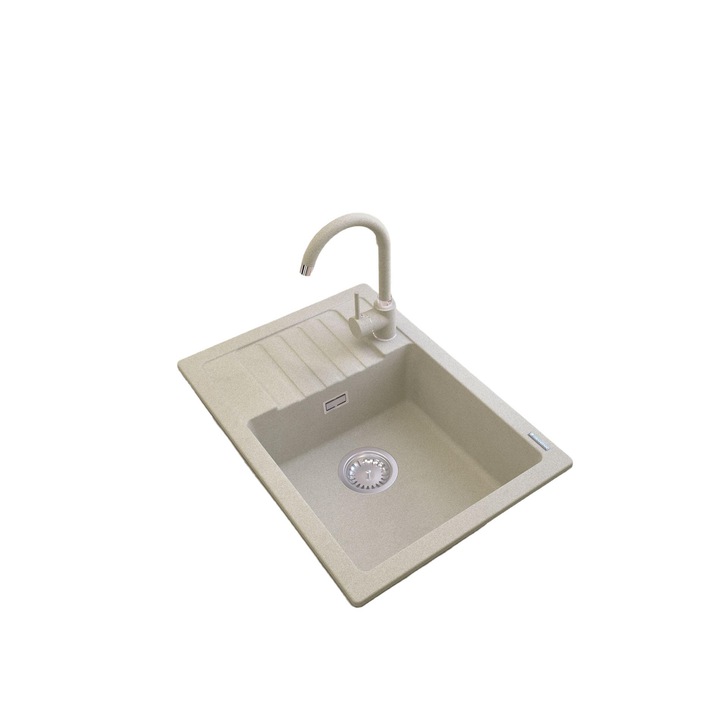Set Chiuveta si robinet, Granitan, Granit, 620x440mm, Bej