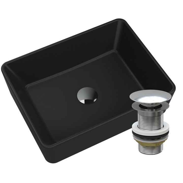 Гранитна мивка за плот с хромирана тапа, Черен