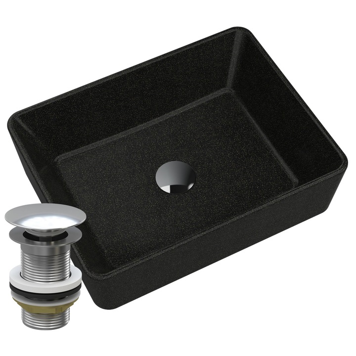 Мивка върху гранитен плот, златист хромиран корк