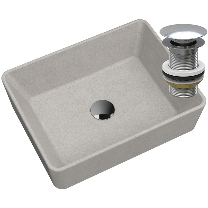 Бежова гранитна мивка за плот с хромирана тапа